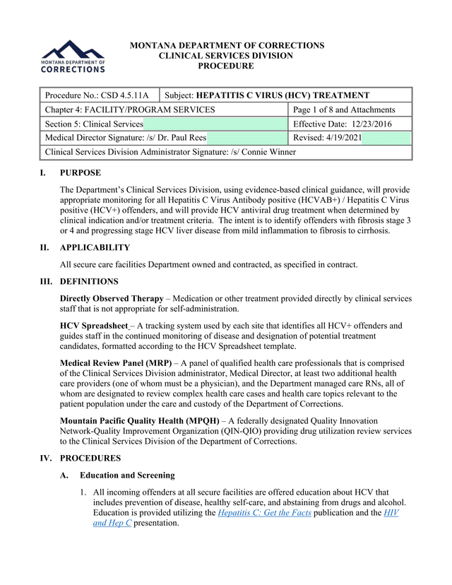 Hepatitis C Virus (HCV) Treatment Procedure screenshot