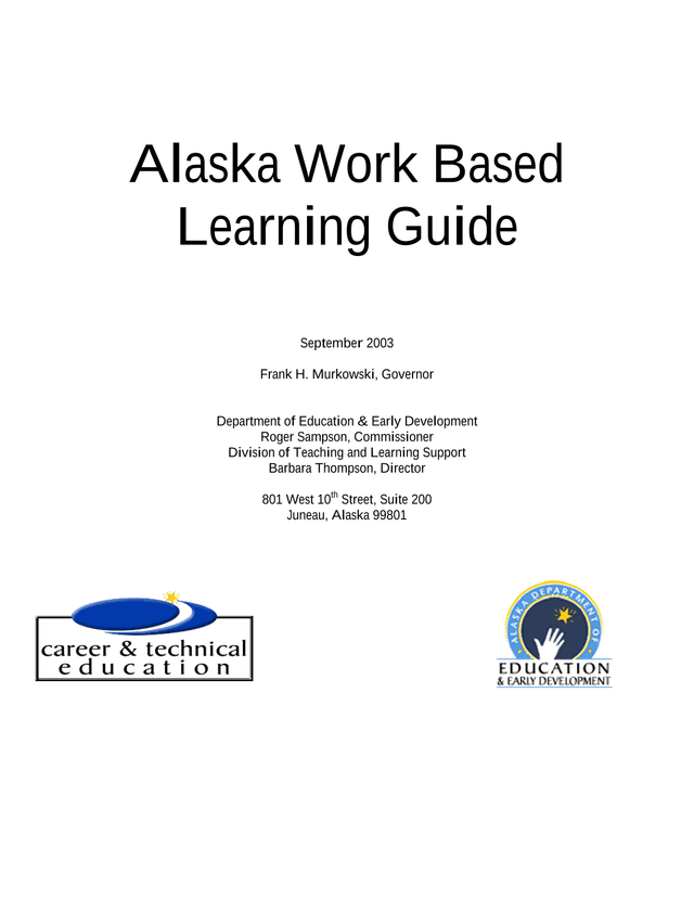 Alaska Work Based Learning Guide screenshot