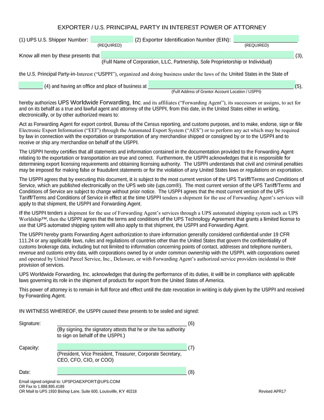 EXPORTER  U.S. PRINCIPAL PARTY IN INTEREST POWER OF ATTORNEY screenshot