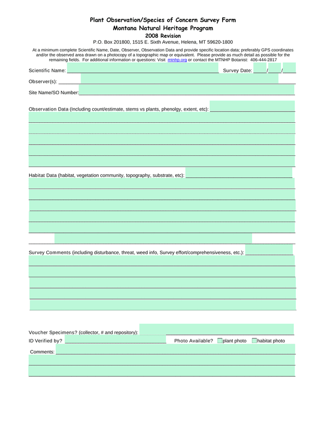 Plant ObservationSpecies Of Concern Survey Form screenshot