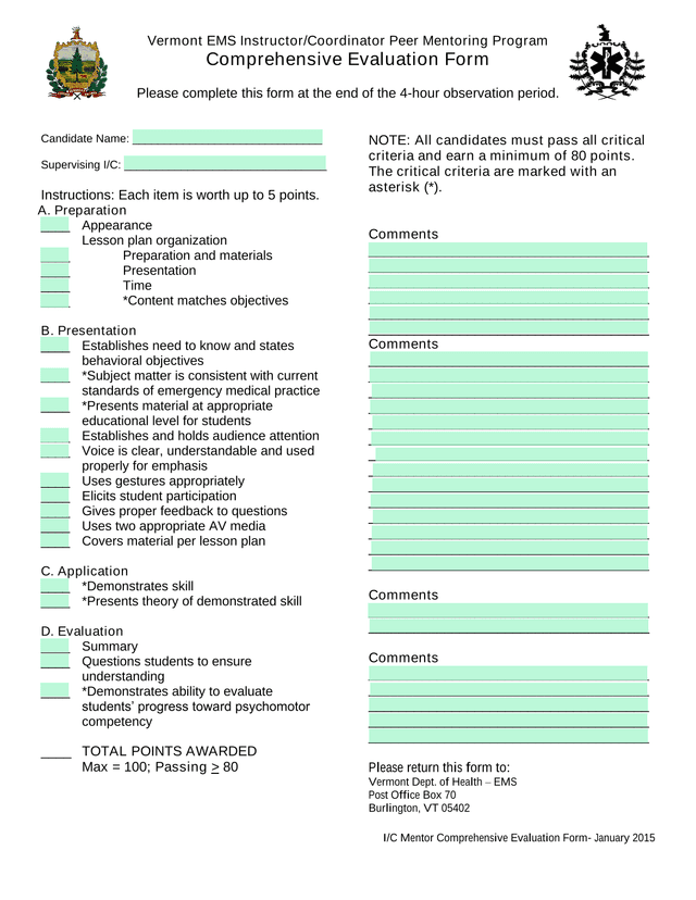 IC Mentor Comprehensive Evaluation Form  January 2015 screenshot