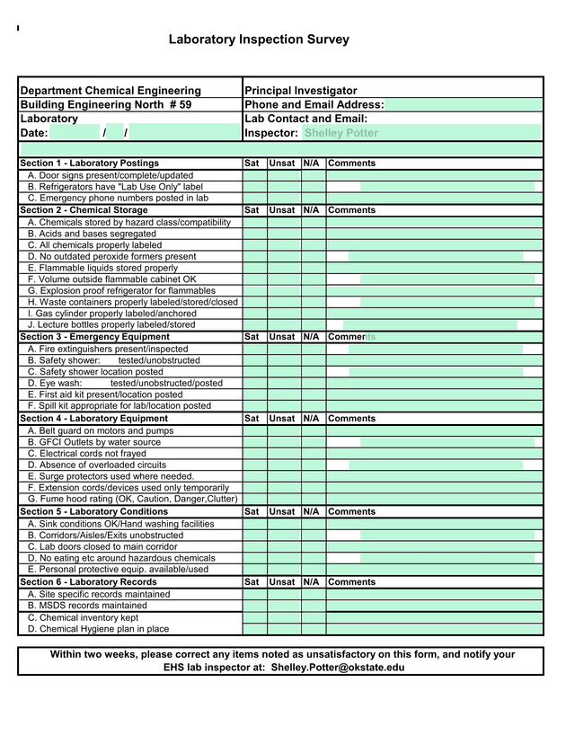 Laboratory Inspection Survey screenshot
