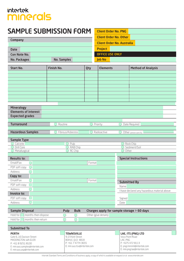 Sample Submission Form screenshot