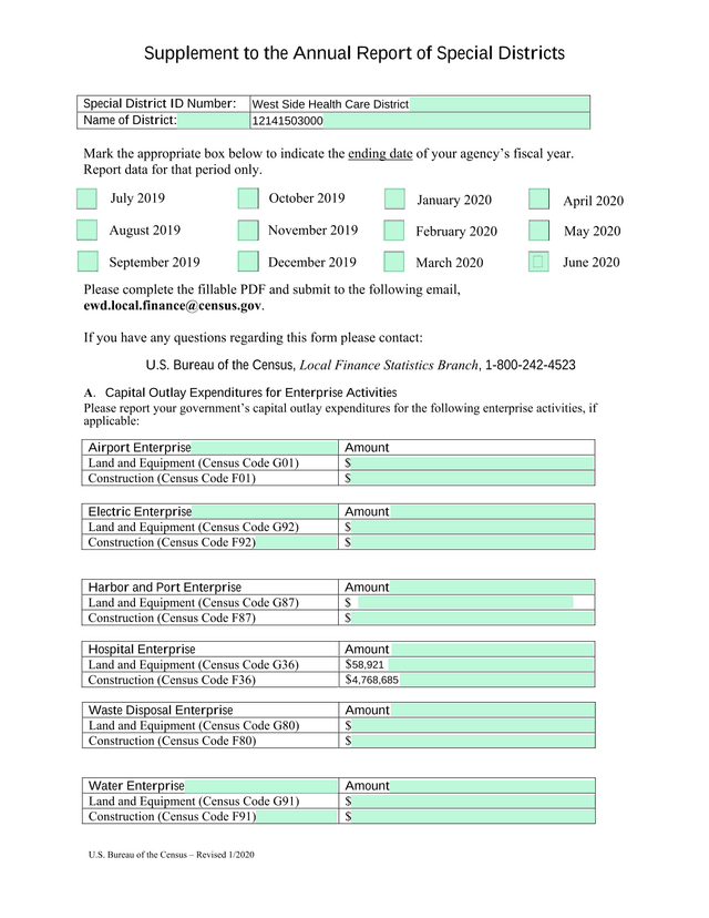 Supplement To The Annual Report Of Special Districts screenshot