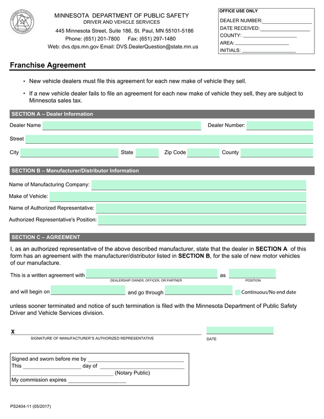 Franchise Agreement screenshot