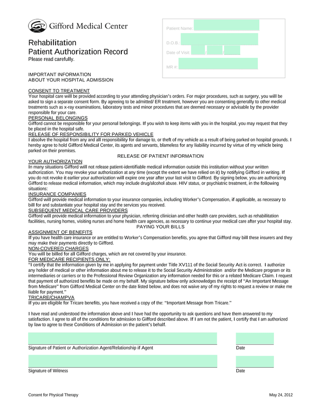 Consent For Physical Therapy screenshot