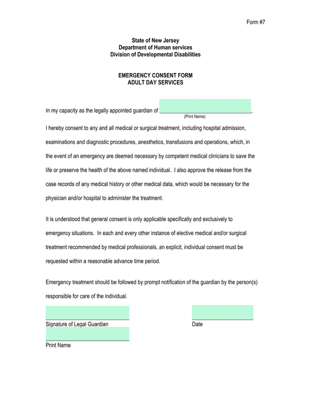 EMERGENCY CONSENT FORM   ADULT DAY SERVICES screenshot