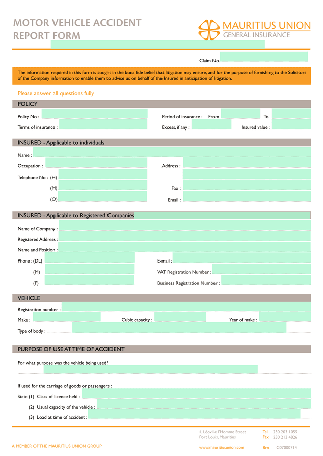 MOTOR VEHICLE ACCIDENT REPORT FORM screenshot