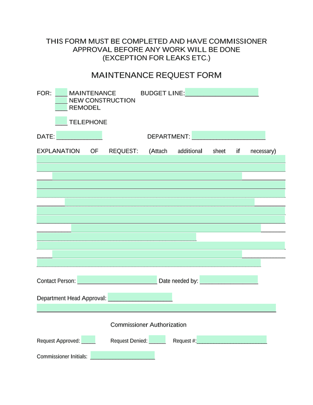 MAINTENANCE REQUEST FORM screenshot