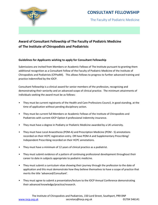Consultant Fellowship Guidelines screenshot