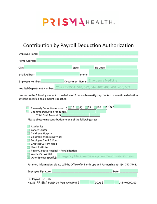 Contribution By Payroll Deduction Authorization screenshot