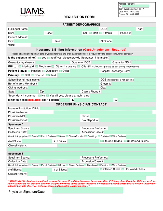 Requisition Form screenshot