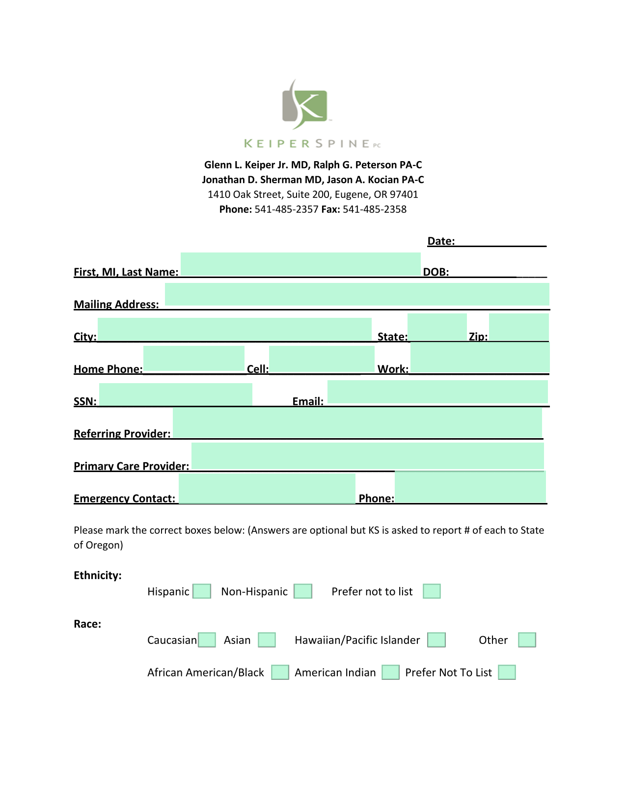 Patient Medical History And Symptoms Form screenshot