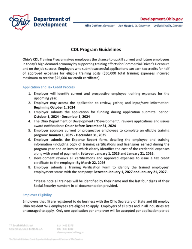 CDL Program Guidelines screenshot