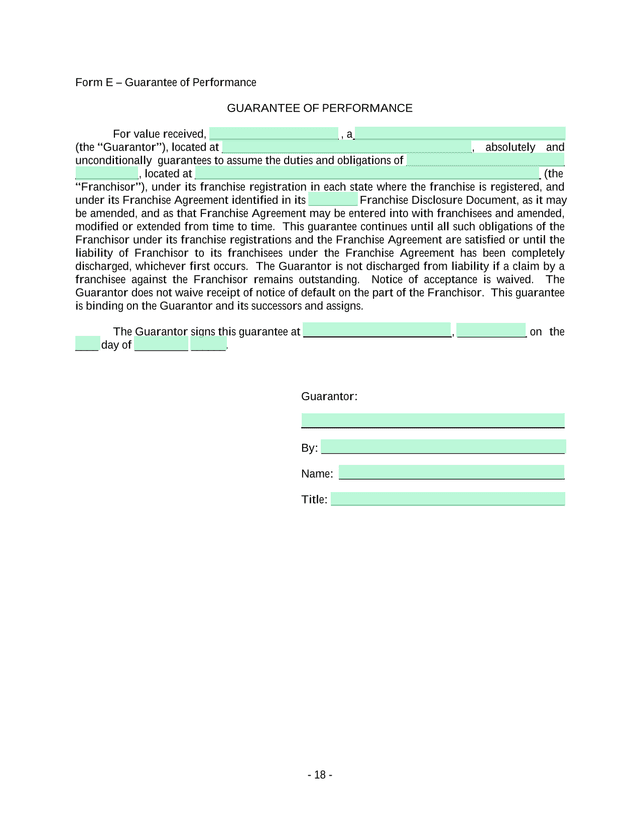 Form E  Guarantee Of Performance screenshot