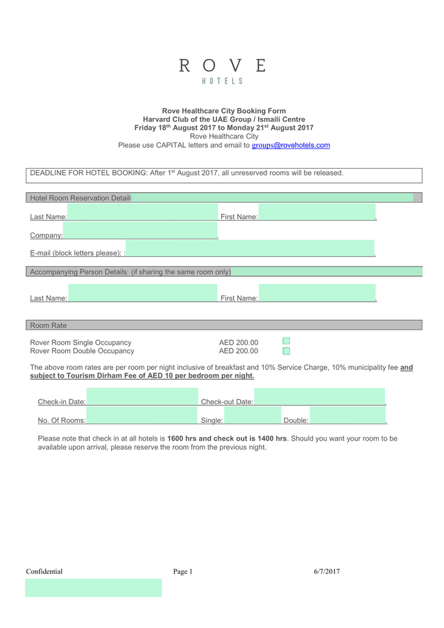 Rove Healthcare City Booking Form screenshot