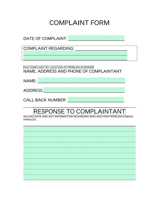 Complaint Form screenshot