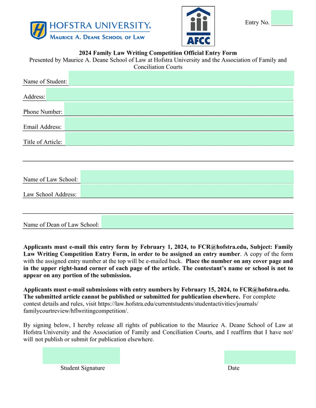 2024 Family Law Writing Competition Official Entry Form screenshot