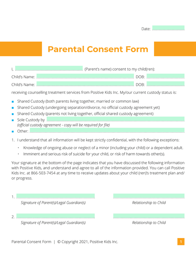 Parental Consent Form screenshot