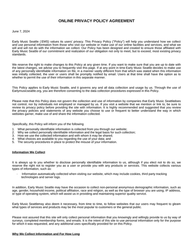 Early Digital Services Privacy Policy screenshot