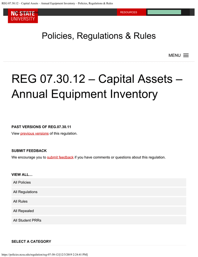 REG 07.30.12  Capital Assets  Annual Equipment Inventory screenshot