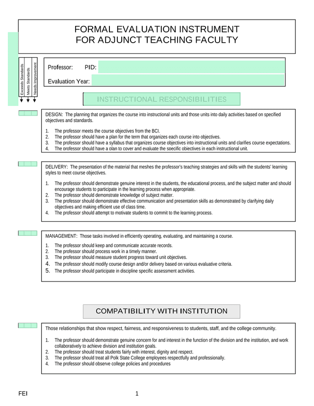 Instructional Responsibilities Formal Evaluation Instrument For Adjunct Teaching Faculty screenshot