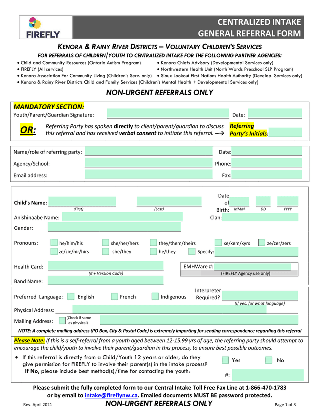 Voluntary ChildrenS Services Referral Form screenshot