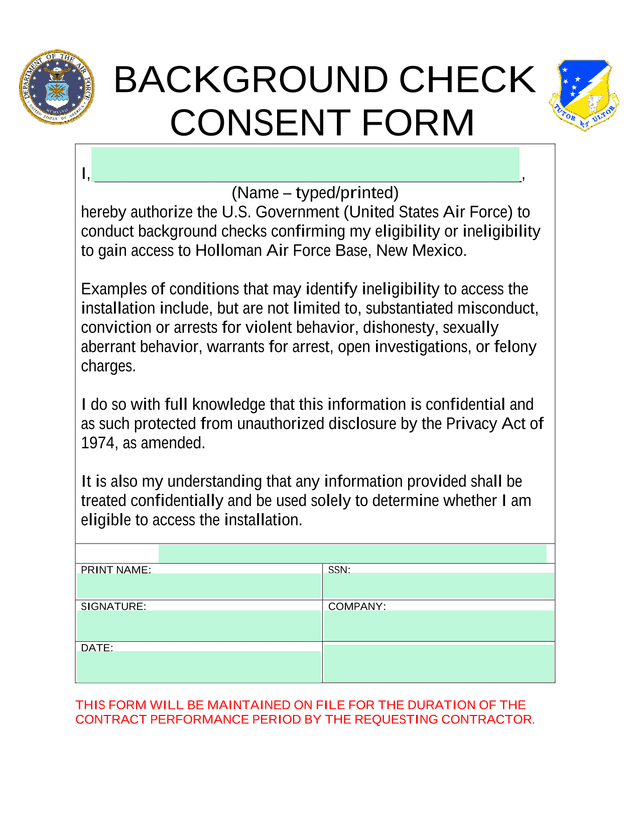 BACKGROUND CHECK CONSENT FORM screenshot