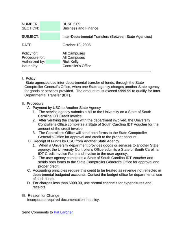 BUSF 2.09 Inter Departmental Transfers (Between State Agencies) screenshot