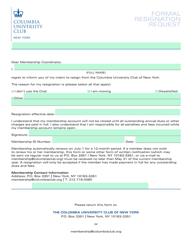 Formal Resignation Request screenshot