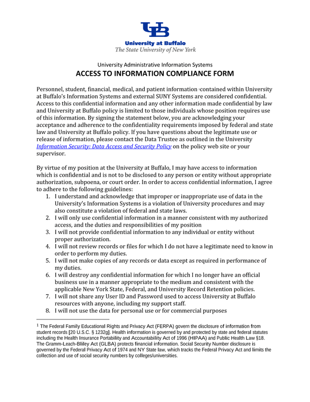 ACCESS TO INFORMATION COMPLIANCE FORM screenshot
