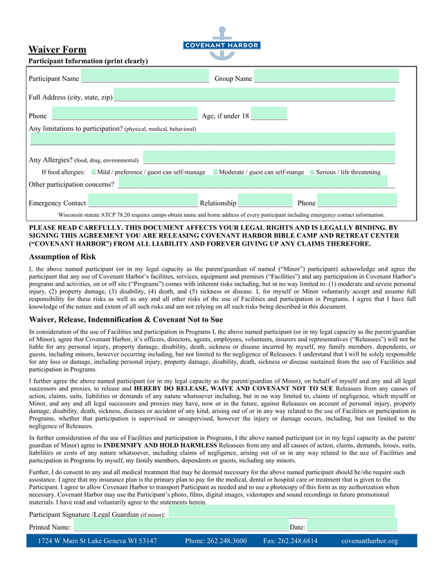 Waiver Form screenshot