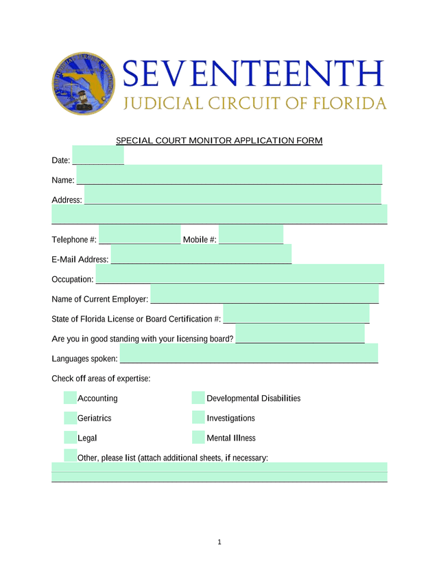 SPECIAL COURT MONITOR APPLICATION FORM screenshot