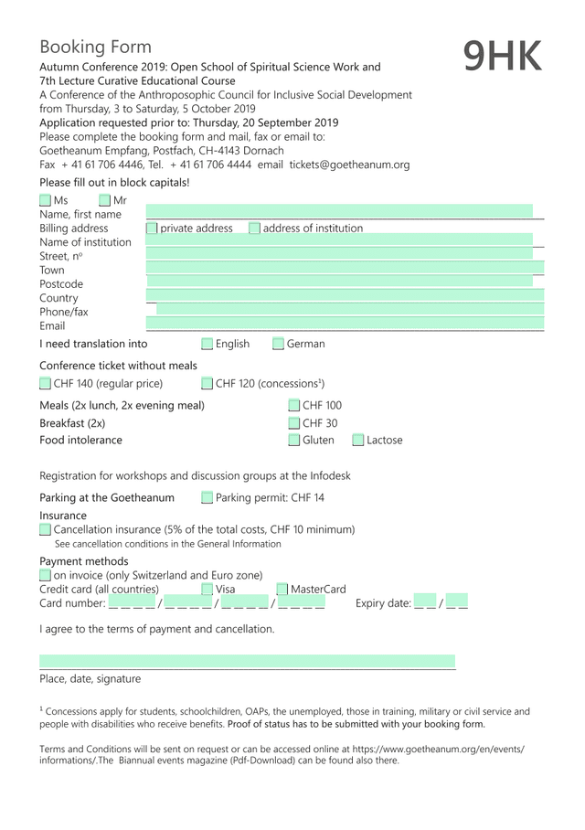 Booking Form   Autumn Conference 2019 screenshot