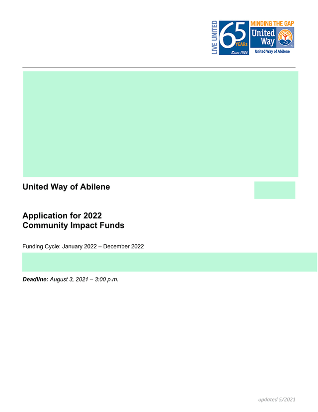 United Way Of Abilene Application For 2022 Community Impact Funds screenshot