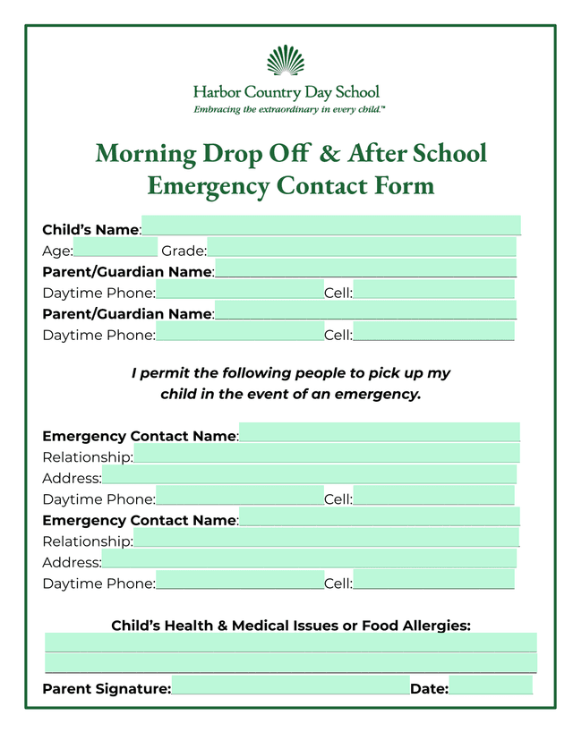 Morning Drop Off  After School Emergency Contact Form screenshot