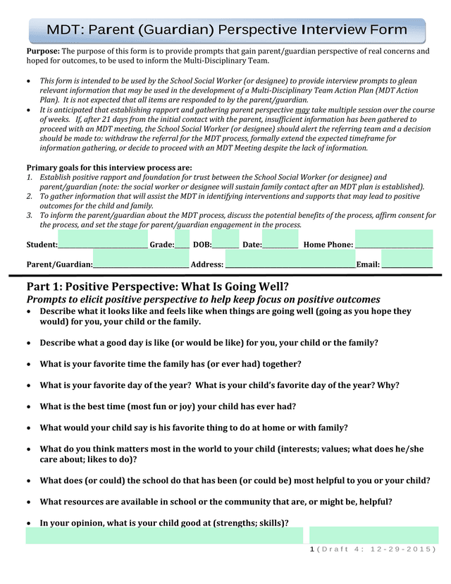 Multi Disciplinary Team (MDT) ParentGuardian Interview Form screenshot