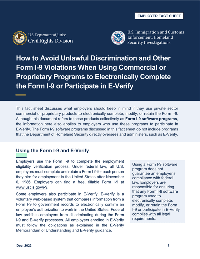 How To Avoid Unlawful Discrimination And Other Form I 9 Violations When Using Commercial Or Propriet screenshot