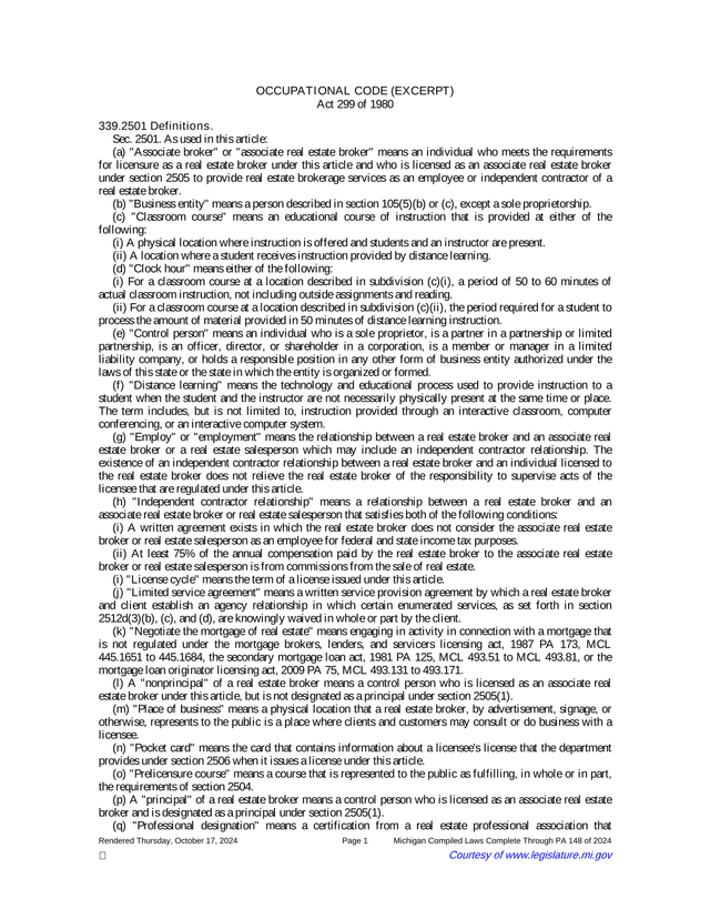 Occupational Code (Excerpt) Act 299 Of 1980 screenshot