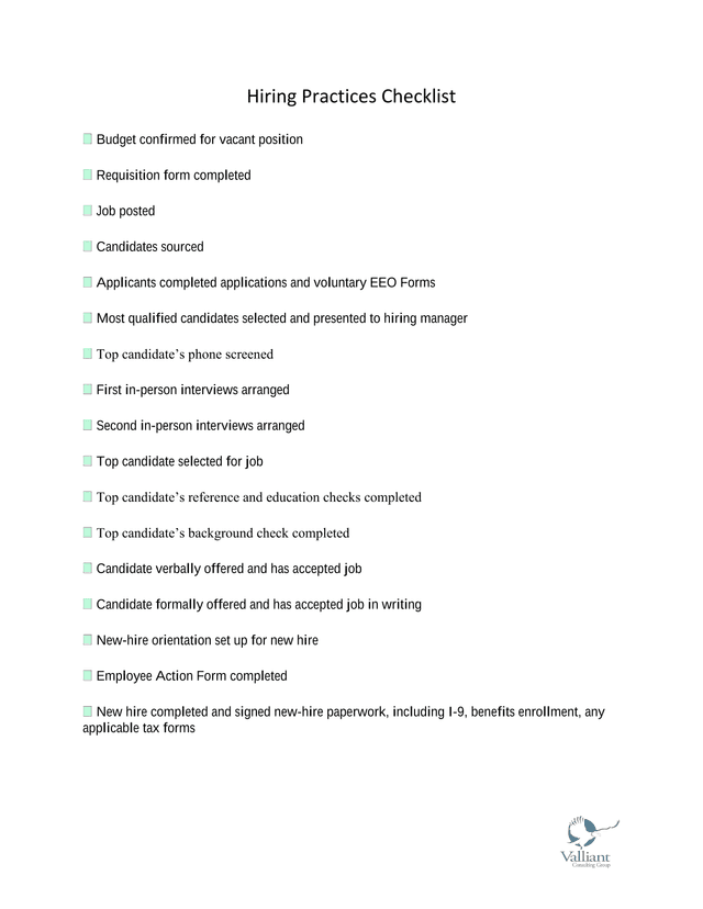 Hiring Practices Checklist screenshot