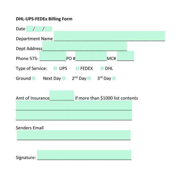 DHL UPS FedEx Billing Form screenshot