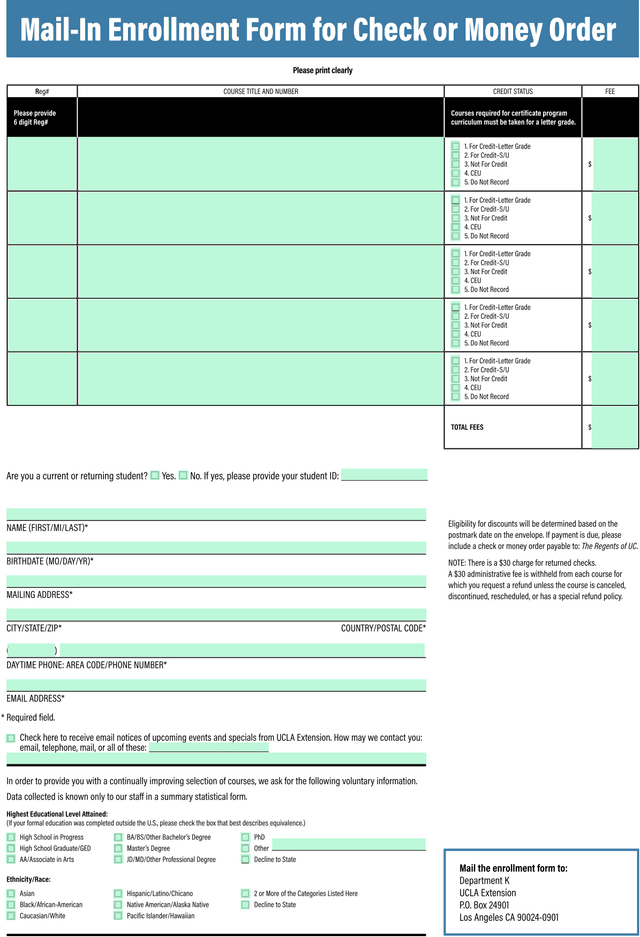 Mail In Enrollment Form For Check Or Money Order screenshot