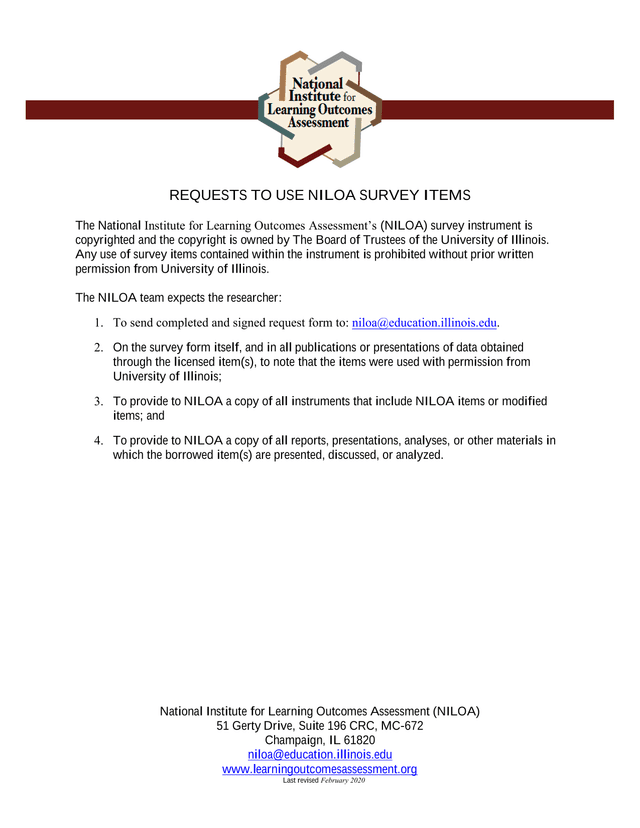 Requests To Use NILOA Survey Items screenshot