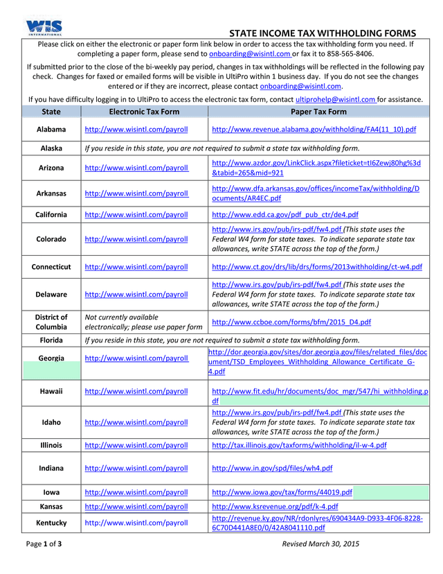 State Income Tax Withholding Forms screenshot
