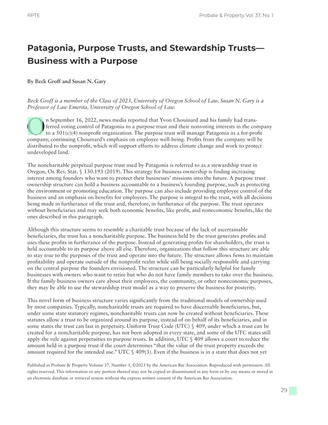 Patagonia, Purpose Trusts, And Stewardship TrustsBusiness With A Purpose screenshot