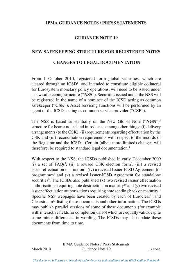 GUIDANCE NOTE 19 NEW SAFEKEEPING STRUCTURE FOR REGISTERED NOTES screenshot