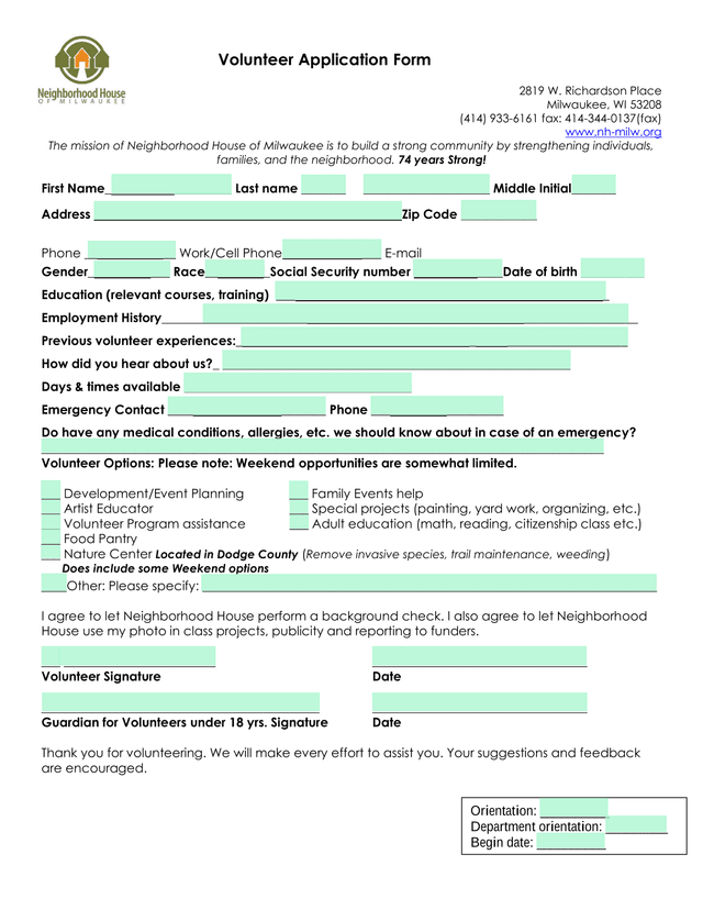 Volunteer Application Form screenshot