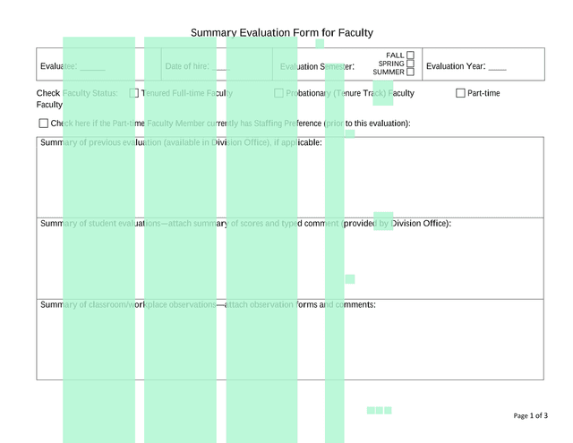 Summary Evaluation Form For Faculty screenshot