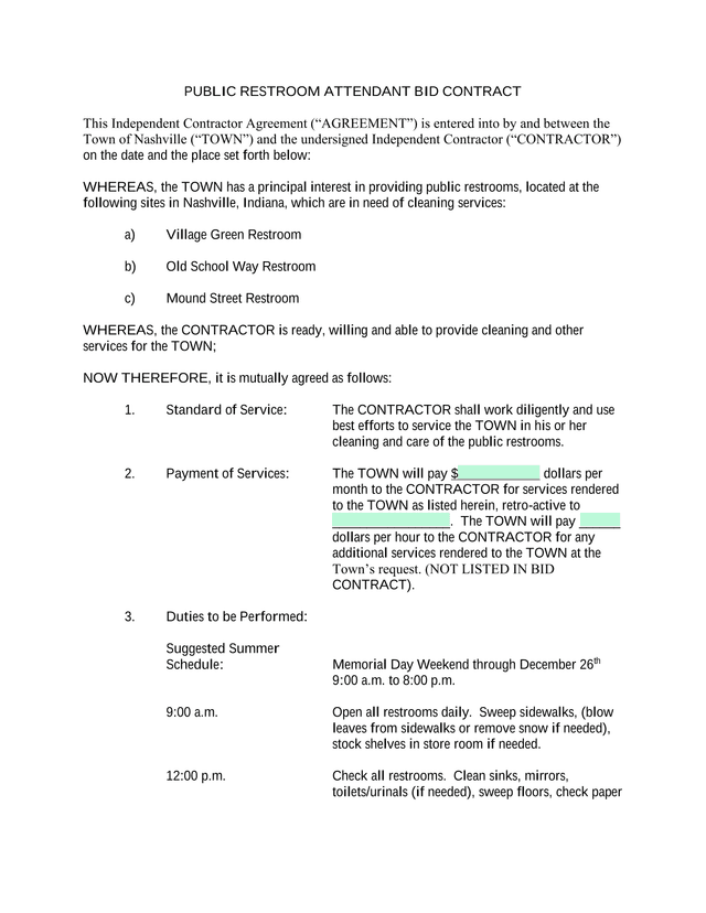 PUBLIC RESTROOM ATTENDANT BID CONTRACT screenshot