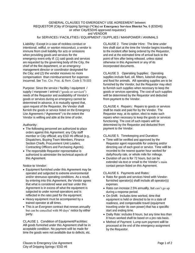 Clauses To Emergency Use Agreement screenshot
